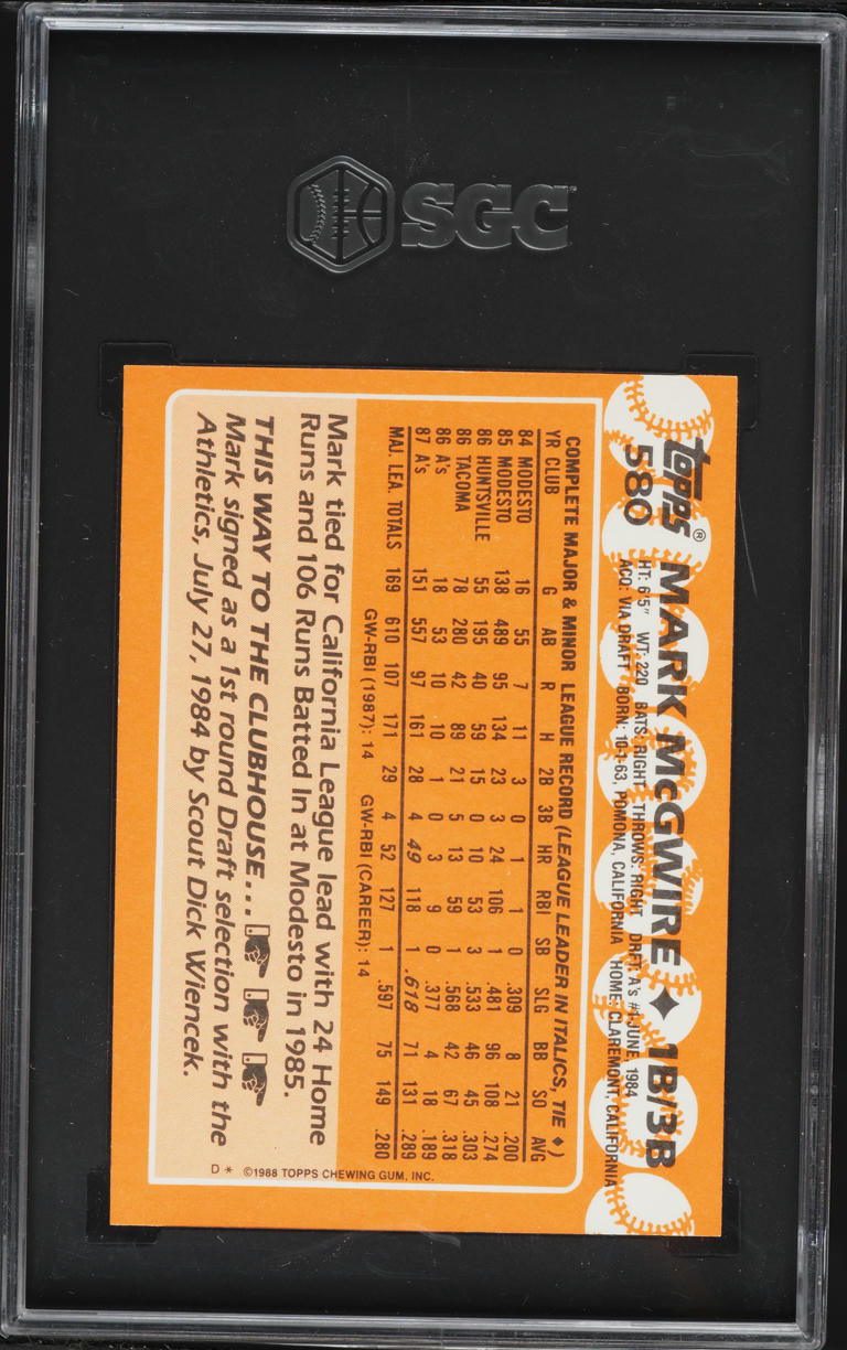 1988 Topps Tiffany Mark McGwire #580 SGC 8 NM-MT