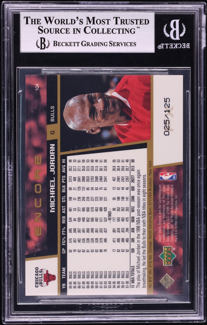 1998 Upper Deck Encore F/X Michael Jordan /125 #104 BGS 8.5 NM-MT+ - Photo 2