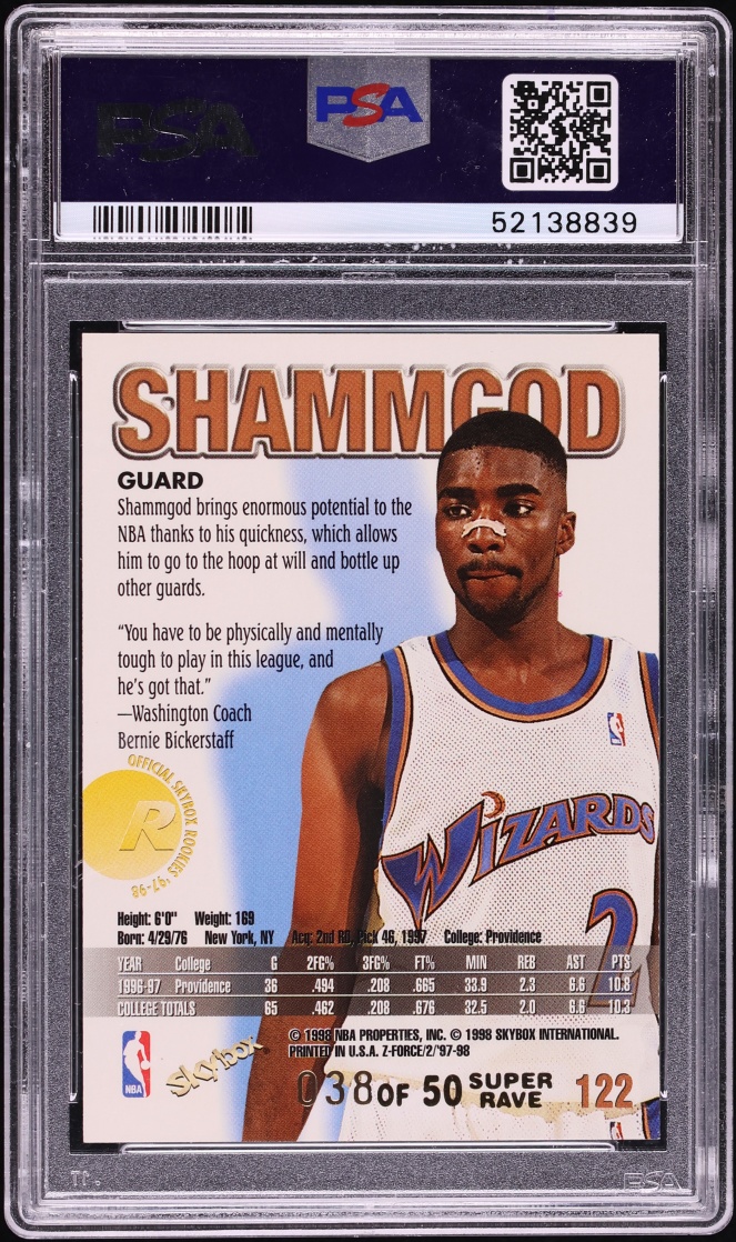 1997 Skybox Z-force Super Rave God Shammgod ROOKIE /50 #122 PSA 8 NM-MT - Photo 2