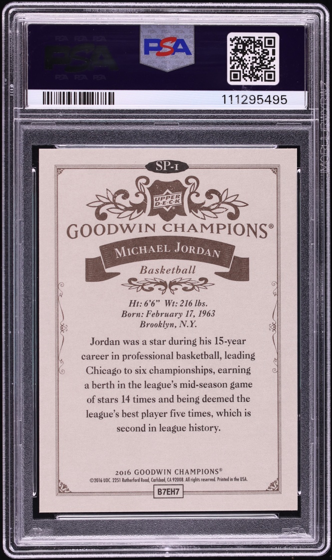 2016 Upper Deck Goodwin Champions Variation Michael Jordan #SP-1 PSA 10 GEM MINT - Photo 2