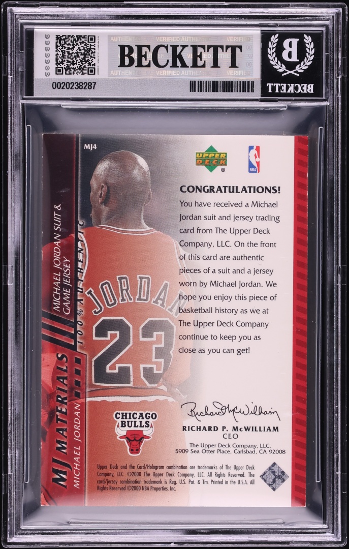 2000 Upper Deck MJ Materials Michael Jordan SUIT/JERSEY PATCH /250 #MJ4 BGS 8.5 - Photo 2