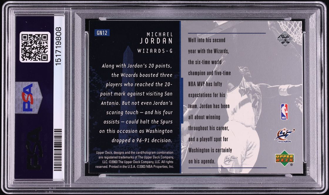 2002 Upper Deck Game Night Michael Jordan #GN12 PSA 10 GEM MINT - Photo 2