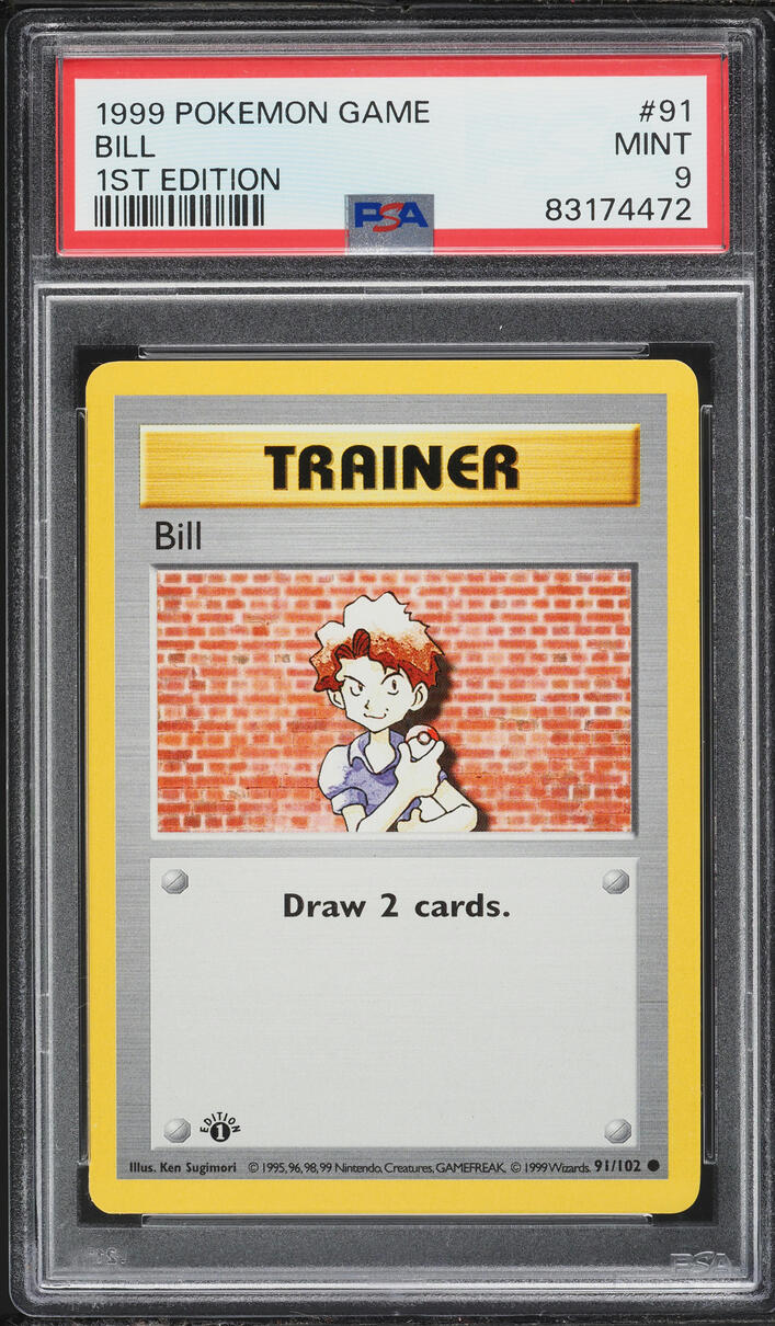 1999 Pokemon Base Set Shadowless 1st Edition Bill #91 PSA 9 MINT
