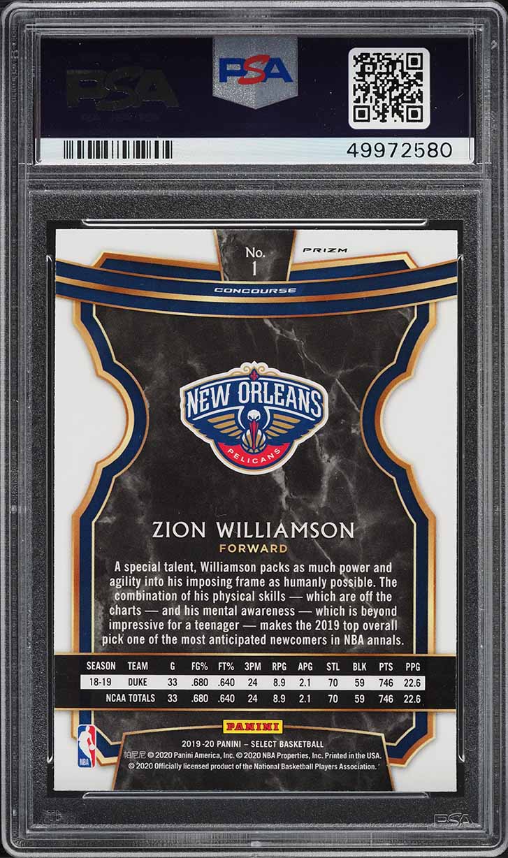 2019 Select Concourse Red Wave Prizm Zion Williamson ROOKIE #1 PSA 10 GEM MINT