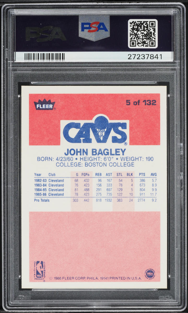 1986 Fleer Basketball John Bagley #5 PSA 10 GEM MINT