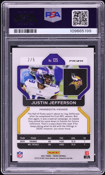 2021 Panini Prizm Gold Vinyl Justin Jefferson /5 #125 PSA 8 NM-MT - Photo 2