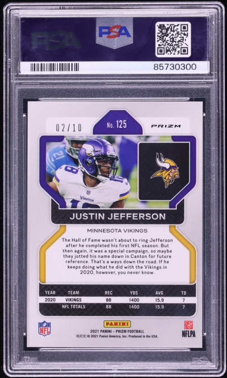 2021 Panini Prizm Gold Justin Jefferson /10 #125 PSA 10 GEM MINT - Photo 2
