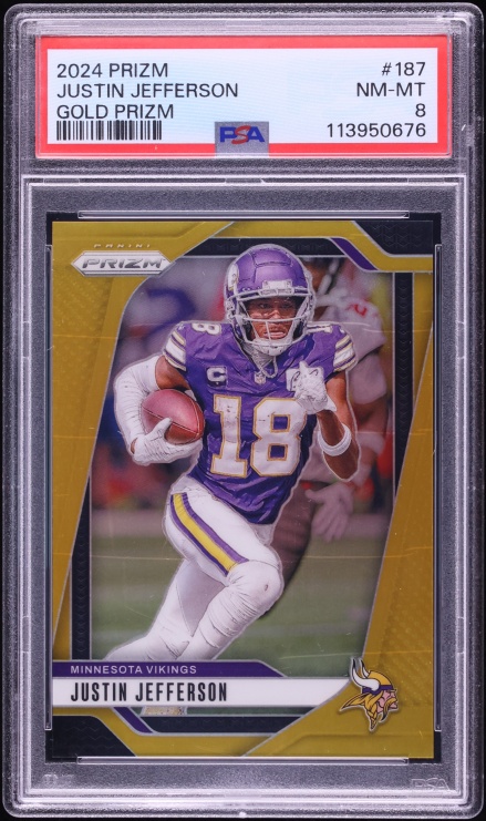 2024 Panini Prizm Gold Justin Jefferson /10 #187 PSA 8 NM-MT