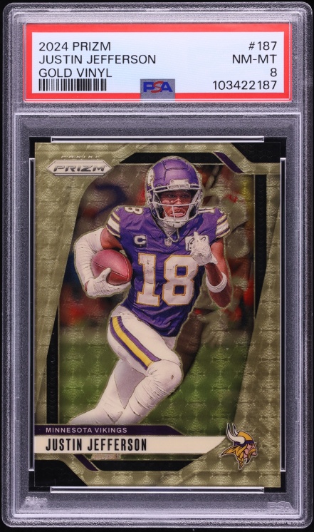 2024 Panini Prizm Gold Vinyl Justin Jefferson /5 #187 PSA 8 NM-MT
