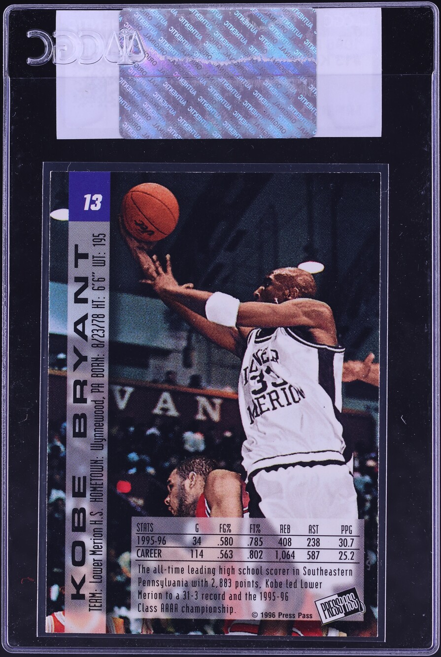 1996 Press Pass Basketball Kobe Bryant ROOKIE #13 CGC AUTH