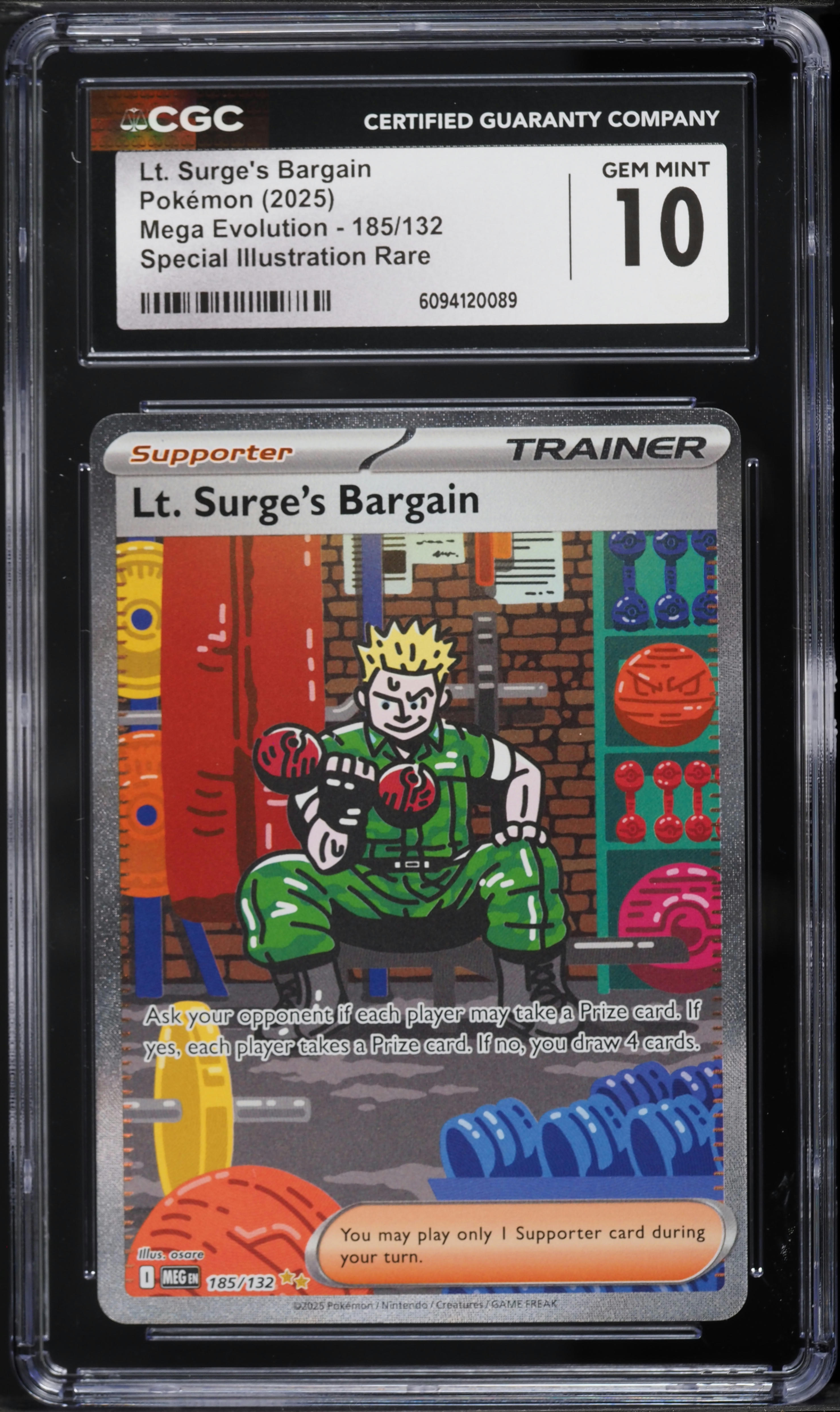 2025 Pokemon Mega Evolution SIR Lt. Surge's Bargain #185 CGC 10 GEM MINT