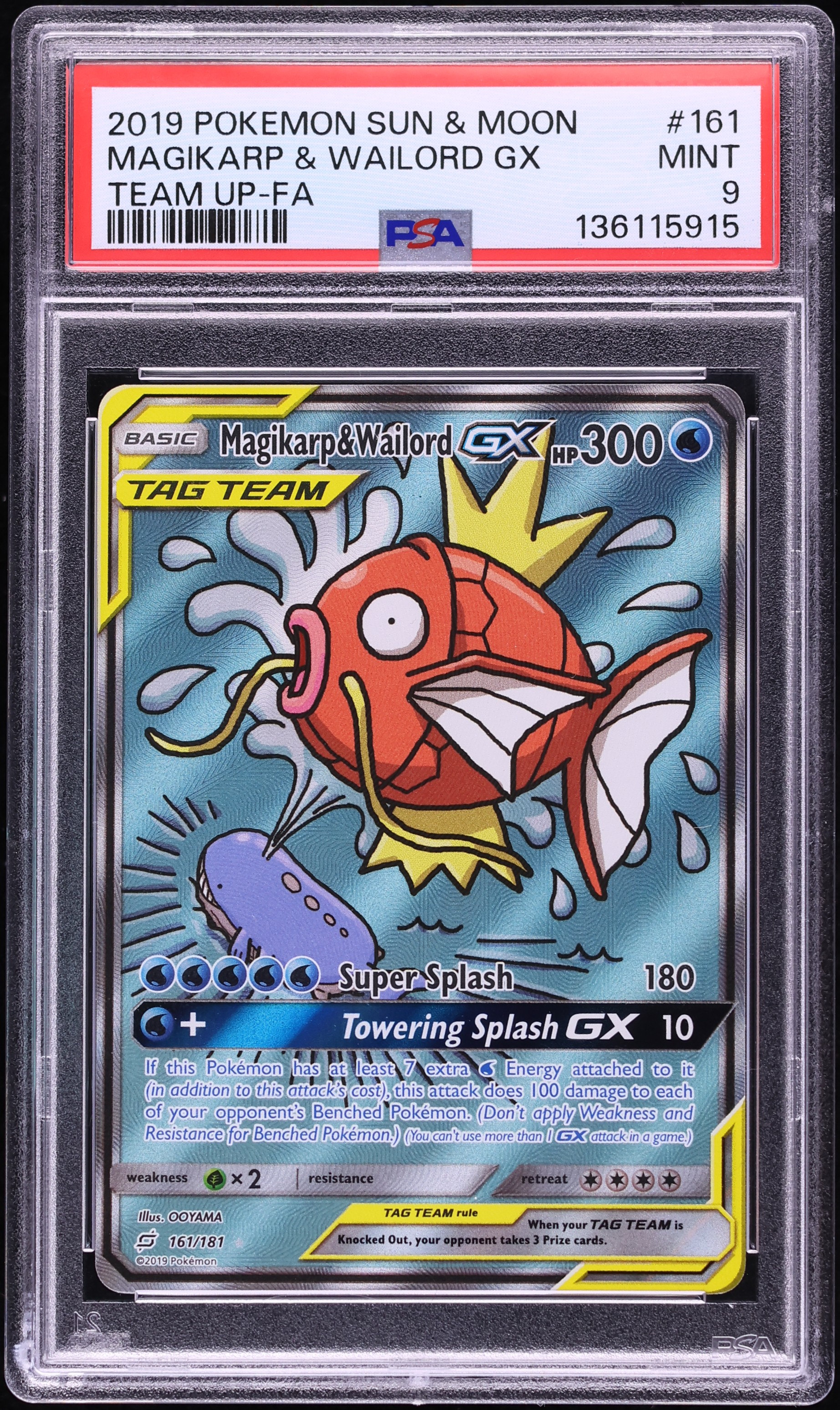 2019 Pokemon Sun & Moon Team Up Full Art Magikarp & Wailord GX #161 PSA 9 MINT