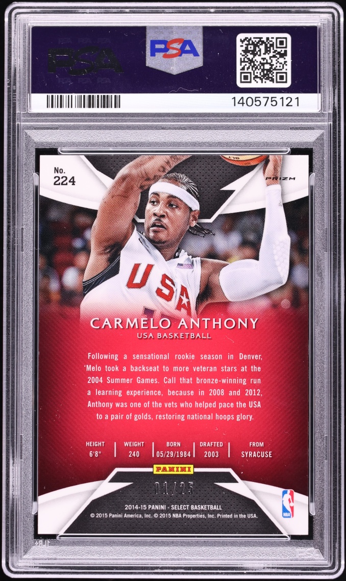 2014 Select Tie-Dye Prizm Carmelo Anthony 1/25 #224 PSA 10 GEM MINT - Photo 2