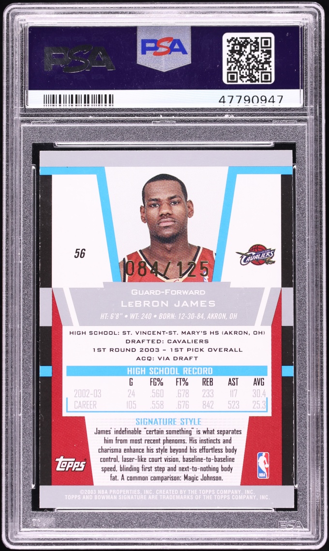 2003 Bowman Signature Foil LeBron James ROOKIE /125 #56 PSA 7 NRMT - Photo 2
