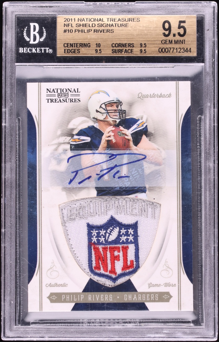 2011 Playoff National Treasures Philip Rivers SHIELD PATCH AUTO 1/1 #10 BGS 9.5 GEM MINT - Photo 1