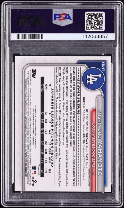 2024 Bowman Chrome Mega Box Orange Refractor Yoshinobu Yamamoto ROOKIE AUTO /25 PSA 10 GEM MINT