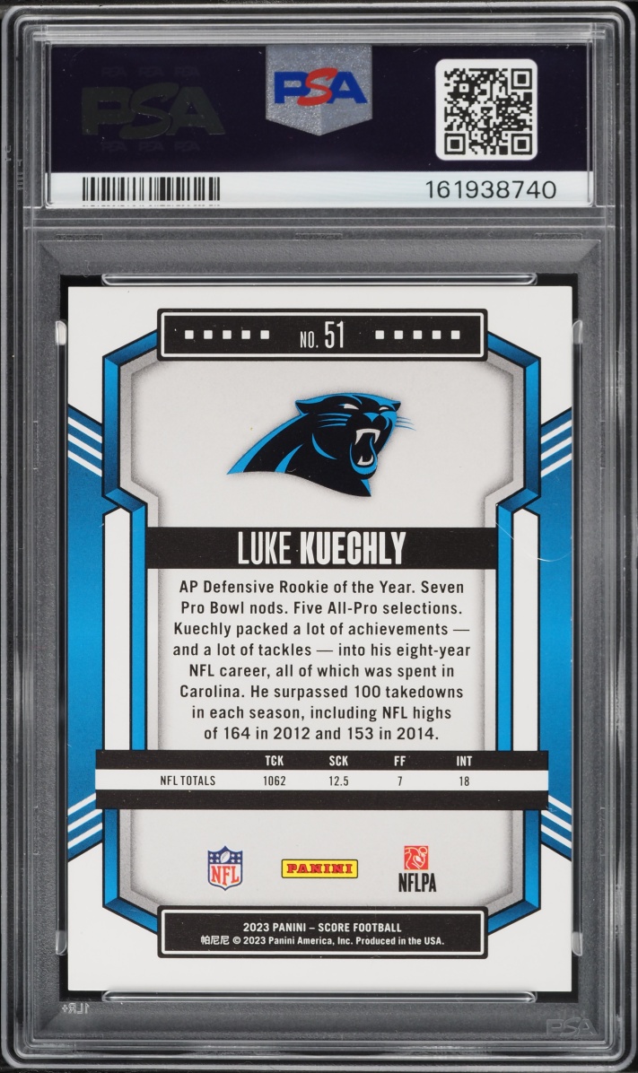 2023 Panini Score Electric Luke Kuechly 1/99 #51 PSA 7 NRMT