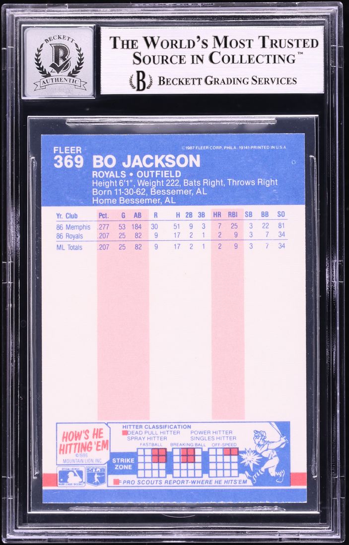 1987 Fleer Glossy Bo Jackson ROOKIE AUTO #369 BAS BGS AUTH