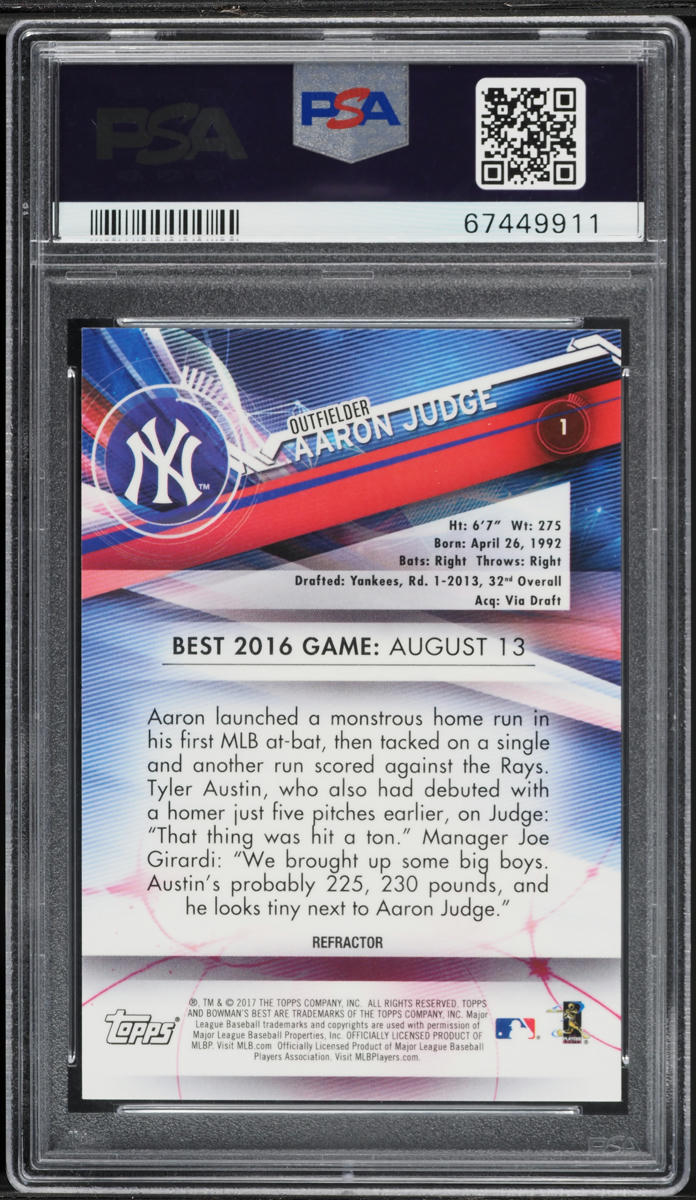 2017 Bowman's Best Green Refractor Aaron Judge ROOKIE /99 #1 PSA 8 NM-MT