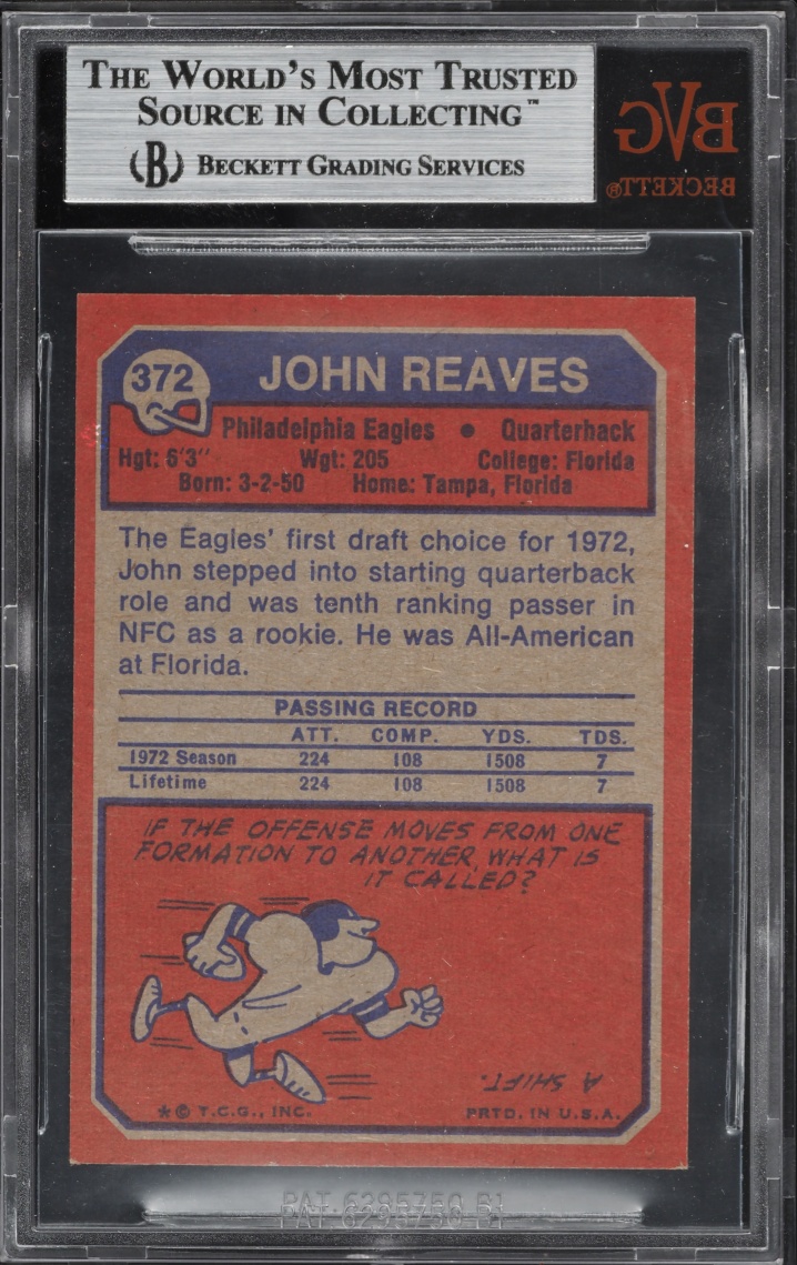1973 Topps Football John Reaves #372 BVG 8.5 NM-MT+