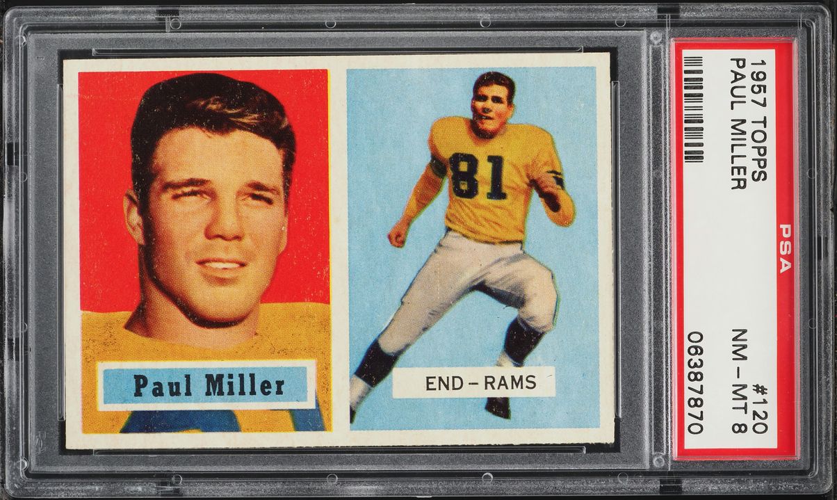 1957 Topps Football Paul Miller #120 PSA 8 NM-MT