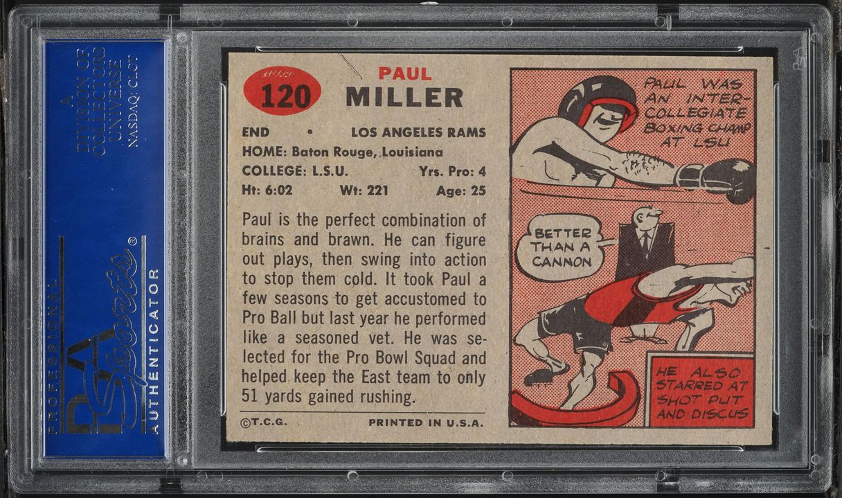 1957 Topps Football Paul Miller #120 PSA 8 NM-MT