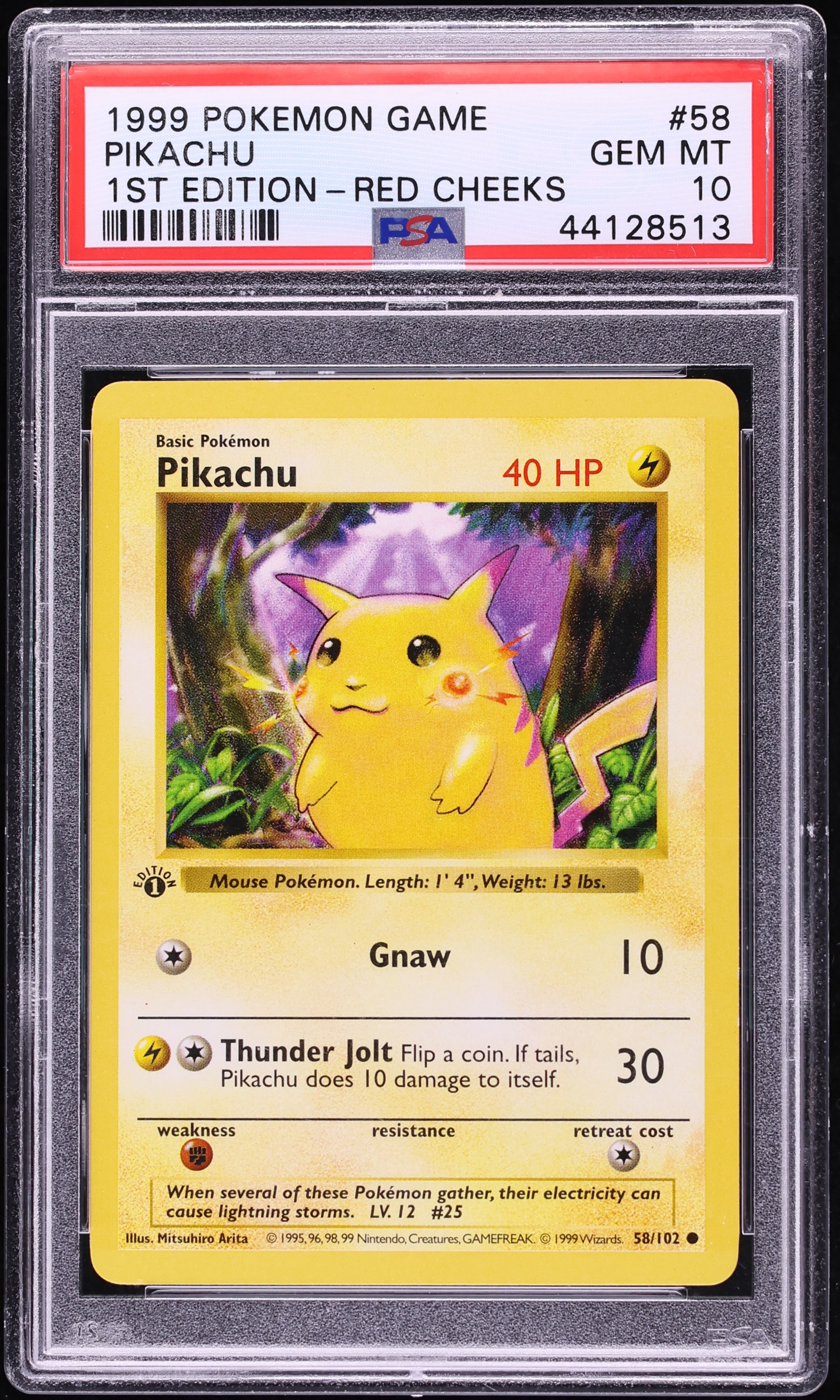 1999 Pokemon Base Set Shadowless 1st Edition Red Cheeks Pikachu #58 PSA 10 GEM MINT