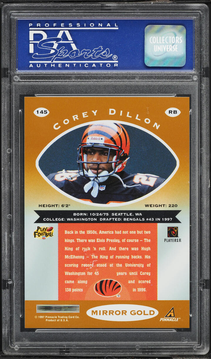 1997 Pinnacle Certified Mirror Gold Corey Dillon ROOKIE #145 PSA 9 MINT