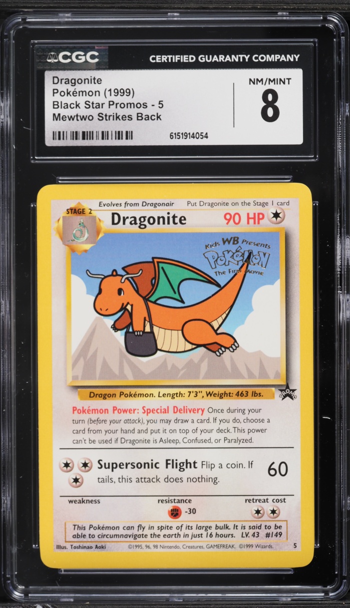 1999 Pokemon Promo Mewtwo Strikes Back Dragonite #5 CGC 8 NM-MT