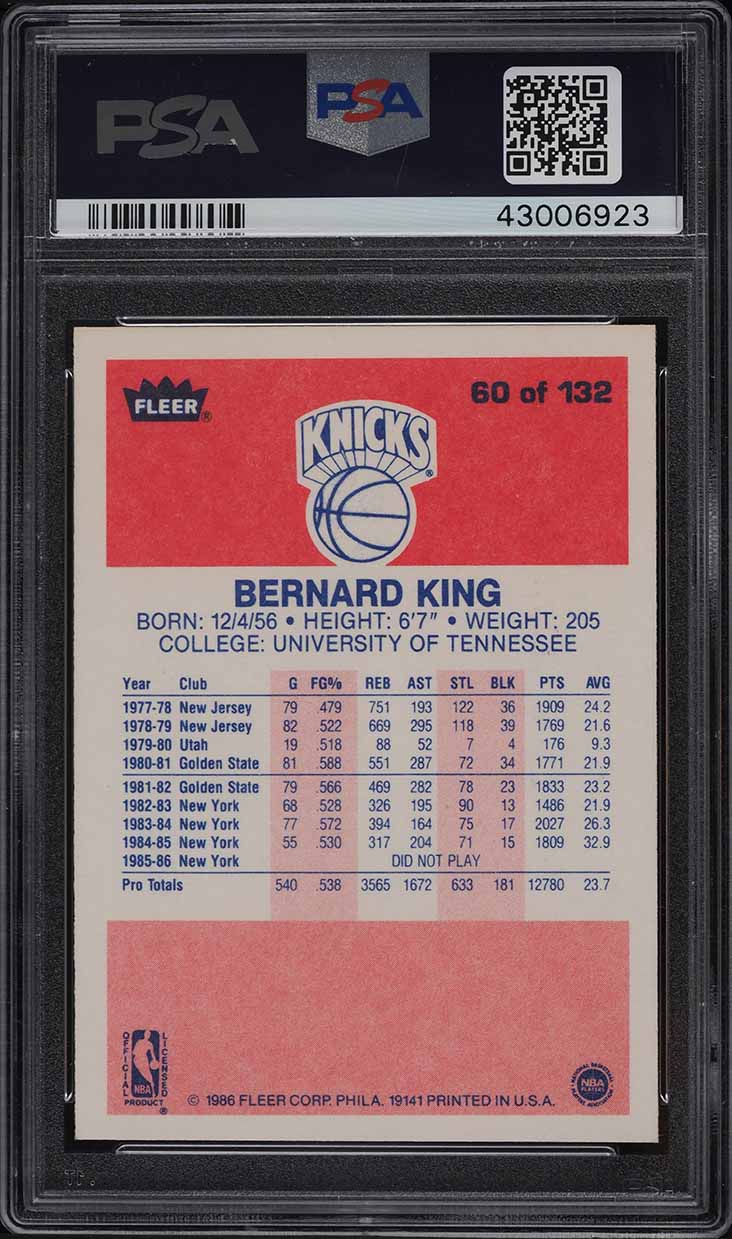1986 Fleer Basketball Bernard King #60 PSA 9 MINT
