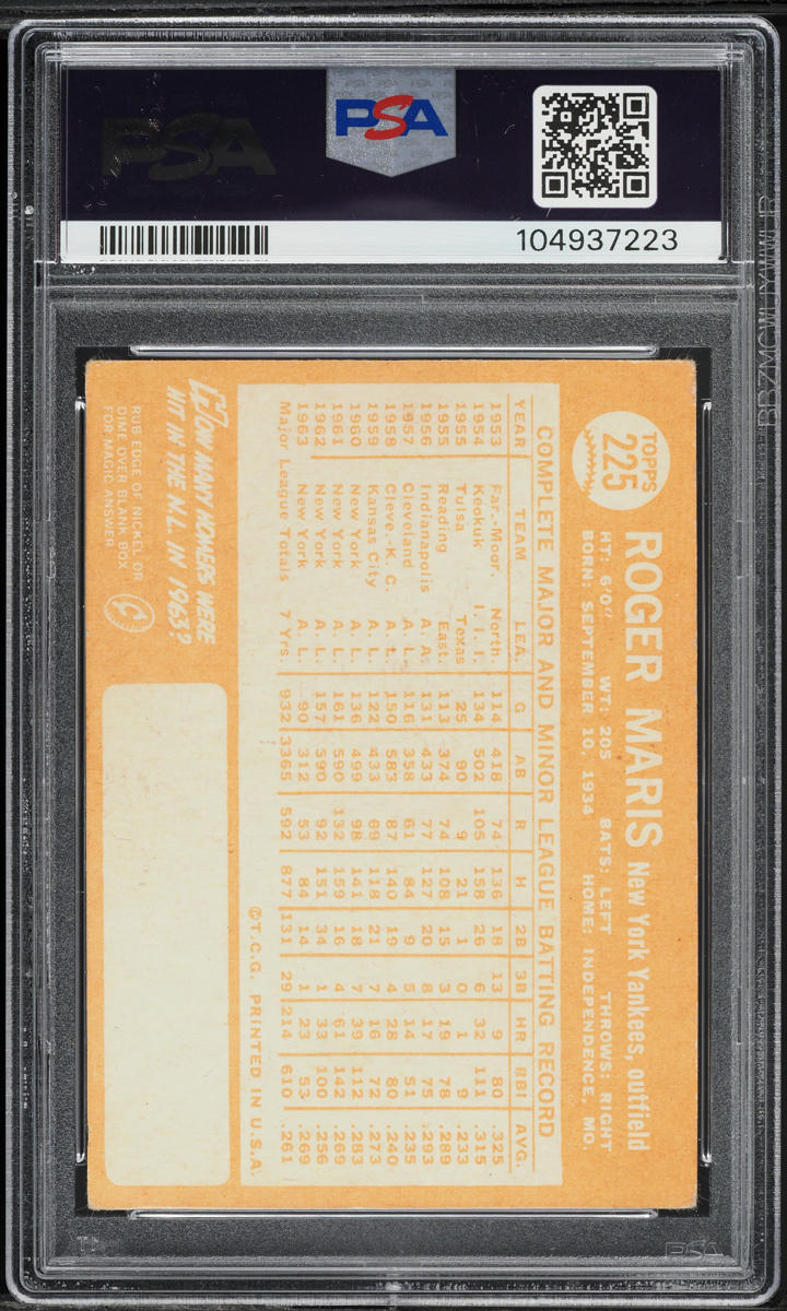 1964 Topps Roger Maris #225 PSA 2.5 GD+
