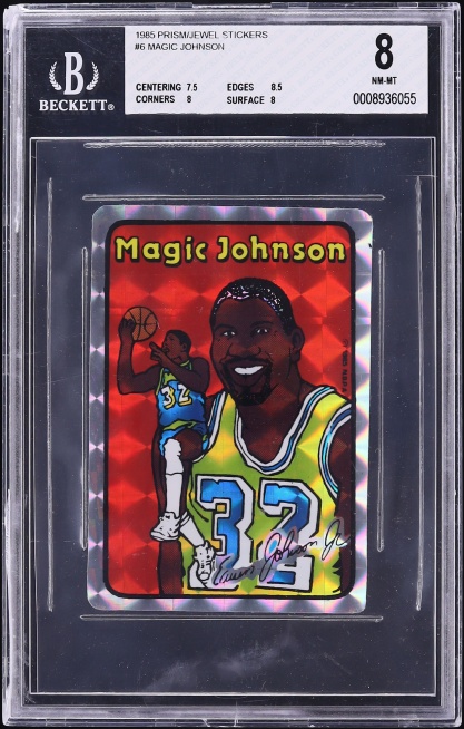 1985 Prism Jewel Stickers Magic Johnson #6 BGS 8 NM-MT