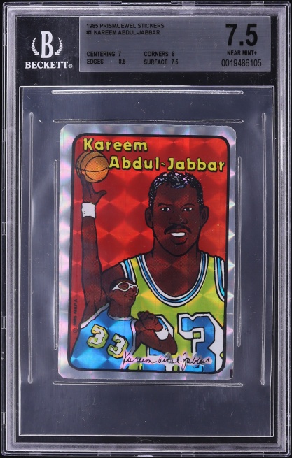 1985 Prism Jewel Stickers Kareem Abdul Jabbar #1 BGS 7.5 NRMT+