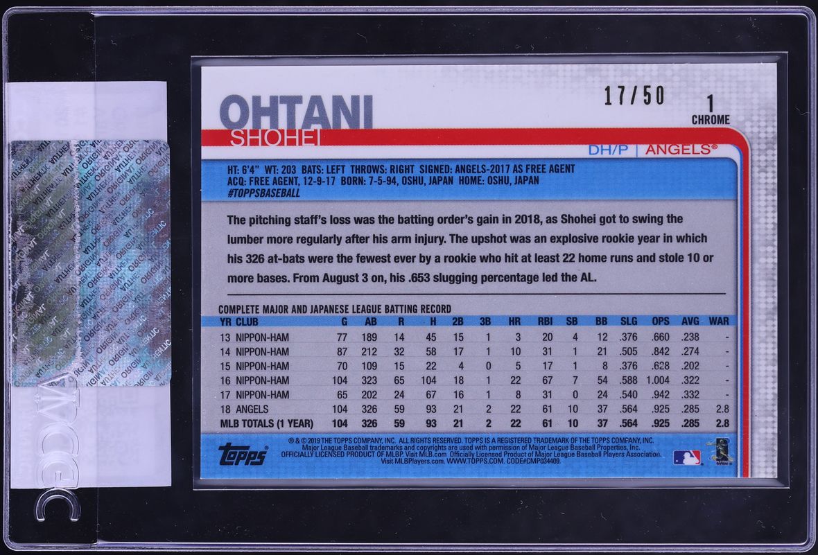 2019 Topps Chrome Variation Gold Refractor Shohei Ohtani /50 #1 CGC AUTH