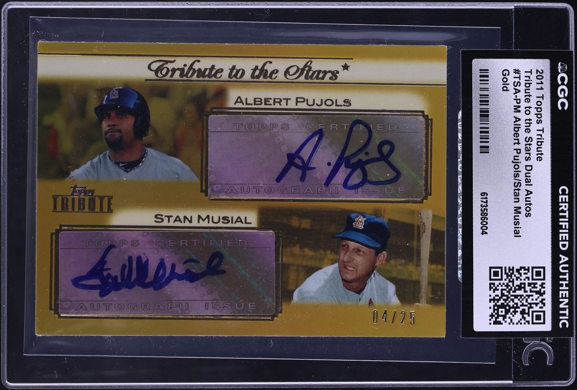 2011 Topps Tribute To The Stars Dual Gold Albert Pujols Stan Musial AUTO /25 #TSA-PM CGC AUTH