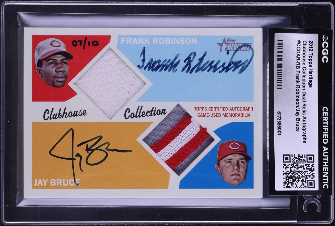 2012 Topps Heritage Clubhouse Collection Dual Frank Robinson Jay Bruce PATCH AUTO /10 CGC AUTH