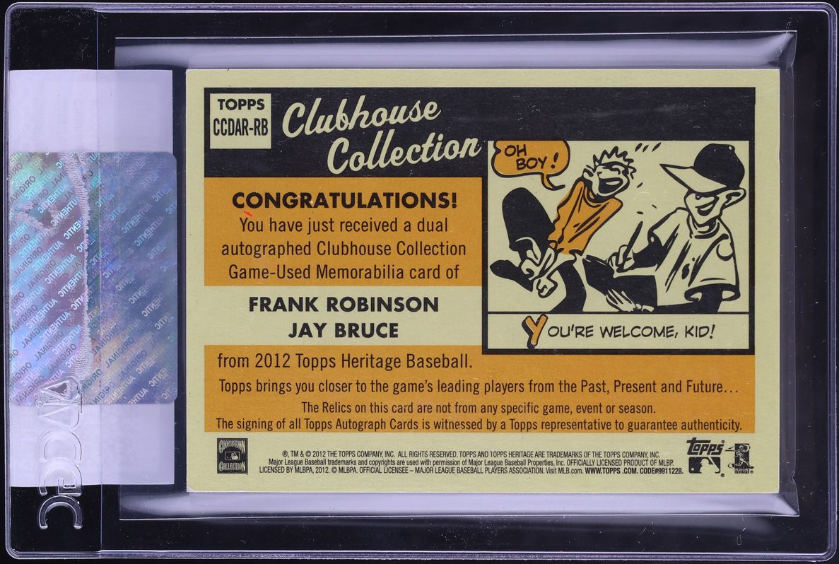 2012 Topps Heritage Clubhouse Collection Dual Frank Robinson Jay Bruce PATCH AUTO /10 CGC AUTH