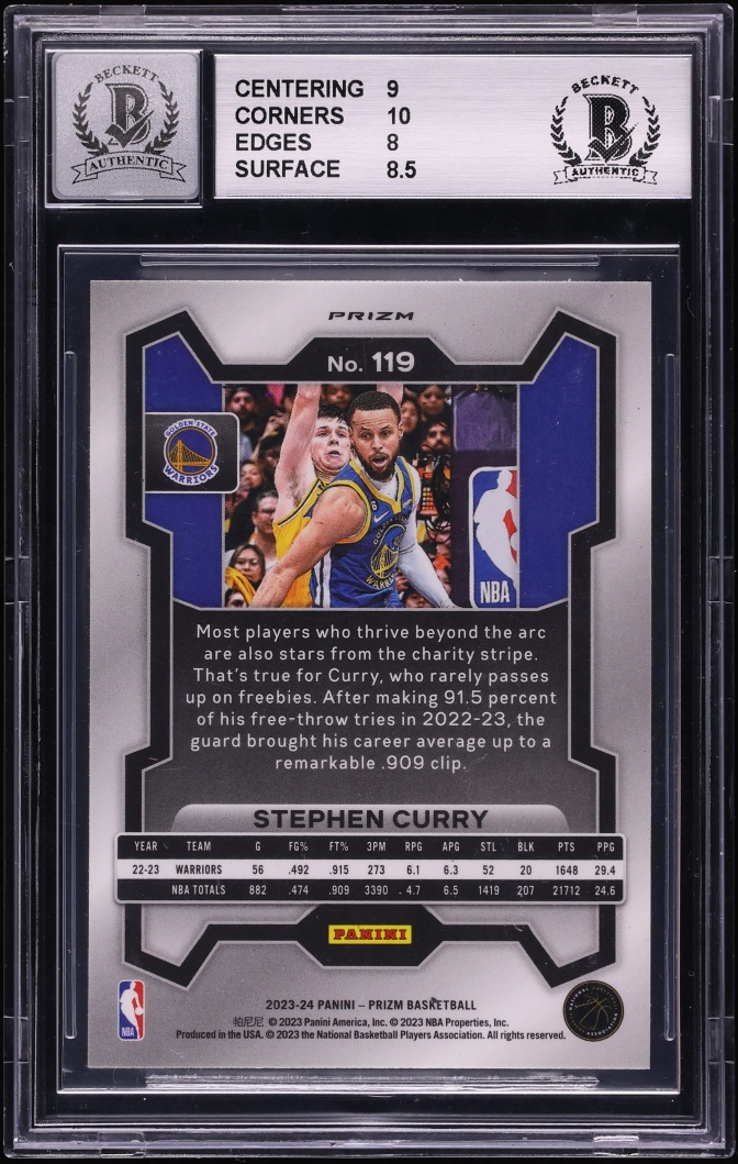 2023 Panini Prizm Silver Stephen Curry AUTO #119 BAS BGS 8.5 NM-MT+
