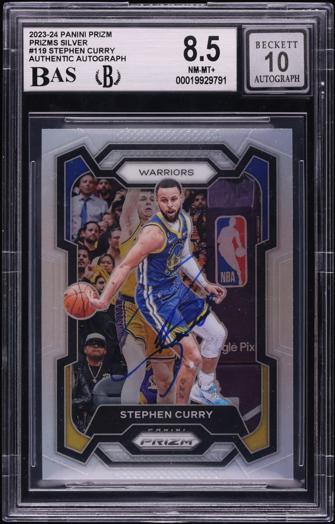 2023 Panini Prizm Silver Stephen Curry AUTO #119 BAS BGS 8.5 NM-MT+