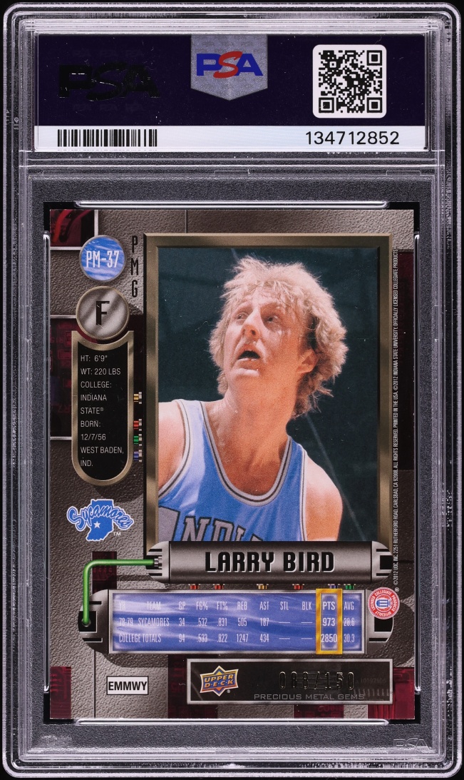 2011 Fleer Retro Precious Metal Gems PMG Larry Bird /150 #PM-37 PSA 8 NM-MT