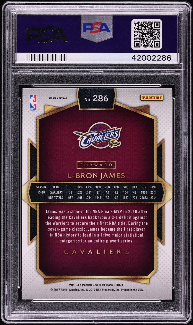 2016 Select Silver Prizm LeBron James #286 PSA 9 MINT