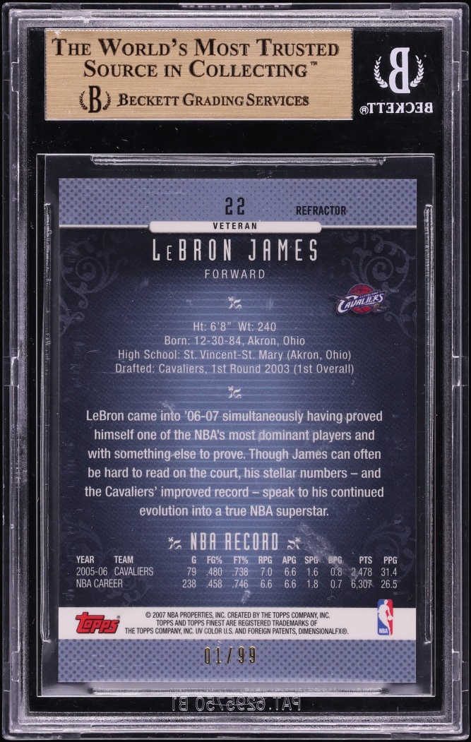 2006 Finest Black Refractor LeBron James 1/99 #22 BGS 9.5 GEM MINT