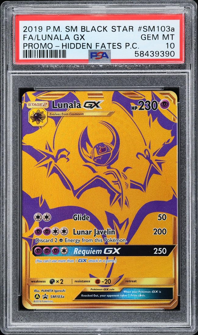 2019 Pokemon Sun & Moon Promo Hidden Fates Premium Full Art Lunala GX #SM103a PSA 10 GEM MINT