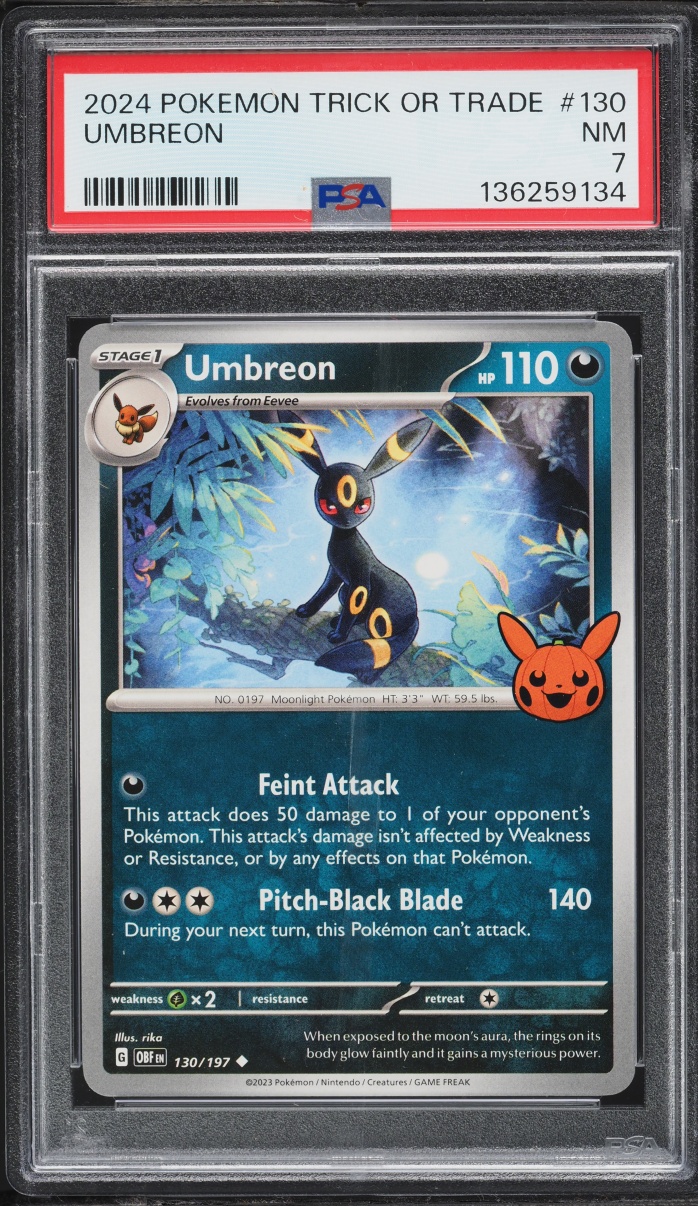 2024 Pokemon Scarlet & Violet Obsidian Flames Trick Or Trade Umbreon #130 PSA 7 NRMT