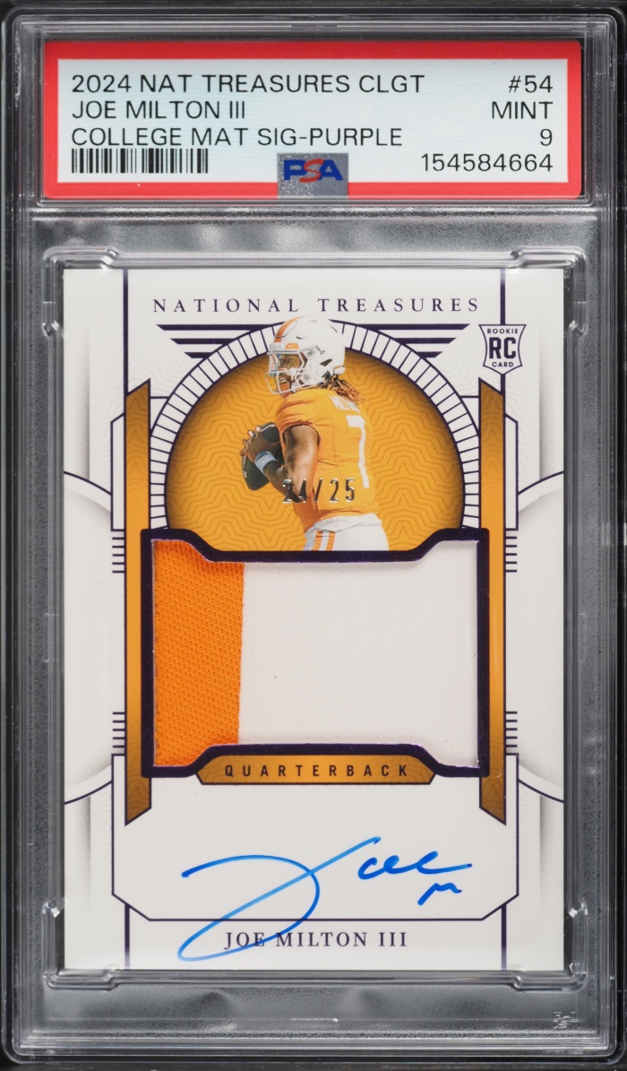 2024 National Treasures Collegiate Purple Joe Milton III ROOKIE PATCH AUTO /25 #54 PSA 9 MINT