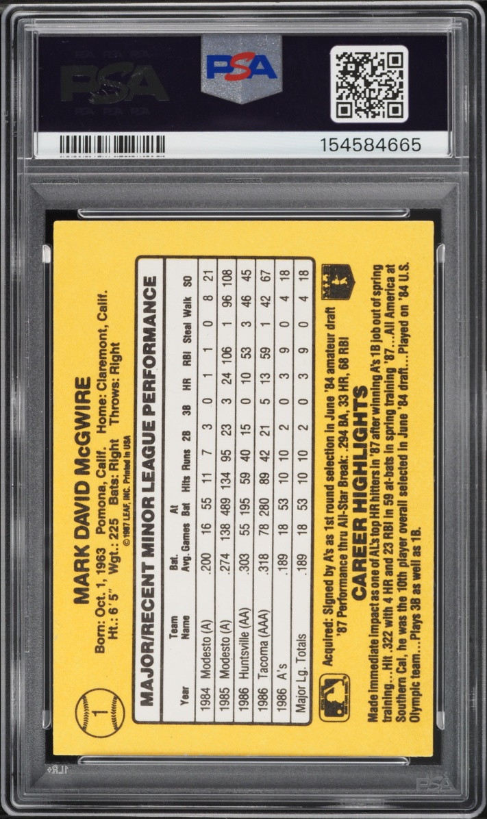 1987 Donruss Mark McGwire ROOKIE #1 PSA 7 NRMT