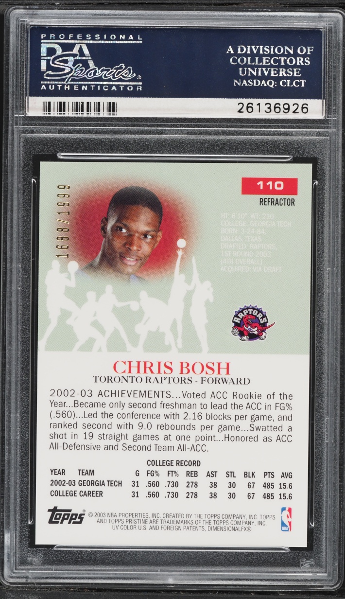 2003 Topps Pristine Refractor Chris Bosh ROOKIE /1999 #110 PSA 10 GEM MINT