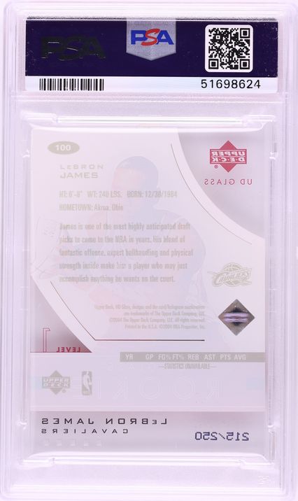 2003 Upper Deck Glass LeBron James ROOKIE /250 #100 PSA 10 GEM MINT