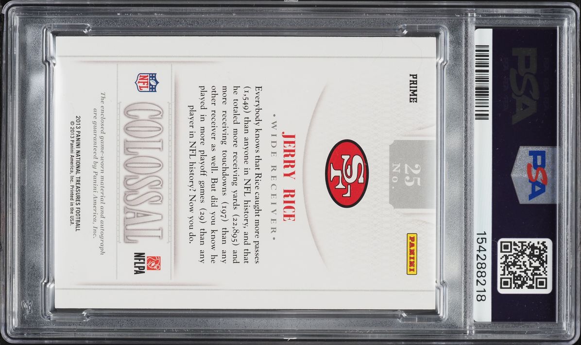 2013 National Treasures Colossal Jersey Number Prime Jerry Rice PATCH AUTO /10 #25 PSA 7 NRMT - Photo 2