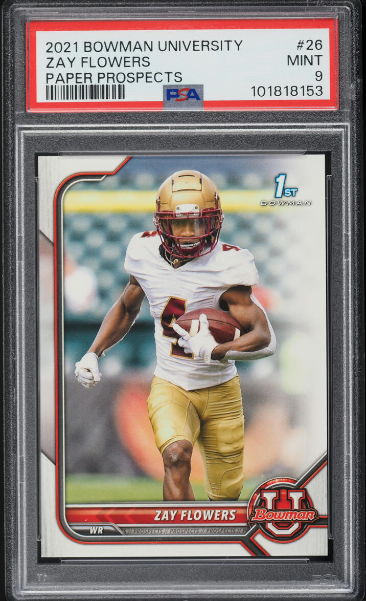 2021 Bowman University Paper Zay Flowers ROOKIE #26 PSA 9 MINT